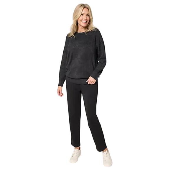 QVC Barefoot Dreams Lite Pullover & Straight Leg Pant NWT COLOR BLACK SIZE MP - Picture 1 of 11
